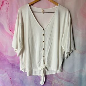 Wishlist M/L Cream Cropped Blouse Top Boardwalk Boho Coastal Preppy Professional